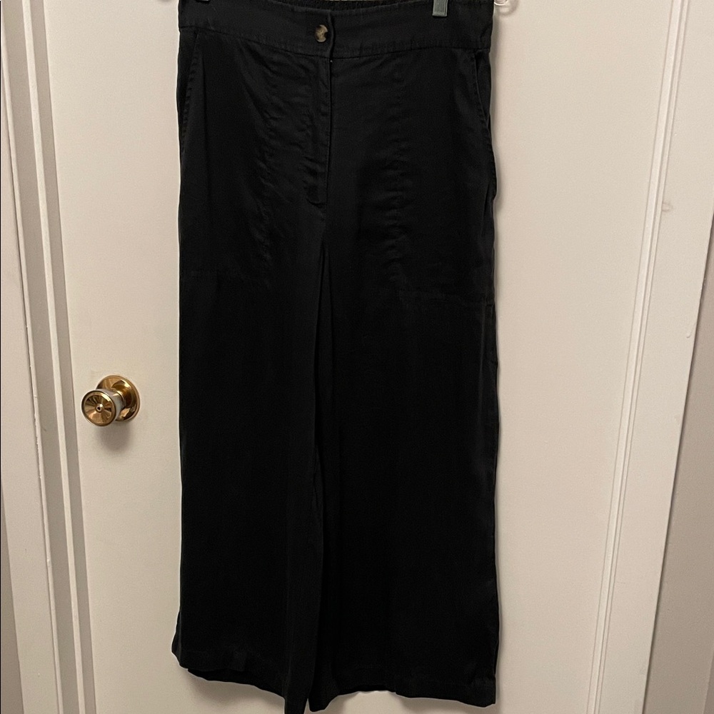 Women’s Club Monaco Dark Blue Wide-Leg Linen Blend Cropped Pants Size 6
